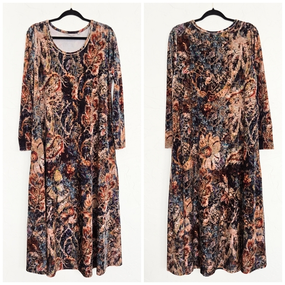 Soft Surroundings Velvet Patterned Long Sleeve Dress, XL - Picture 2 of 11
